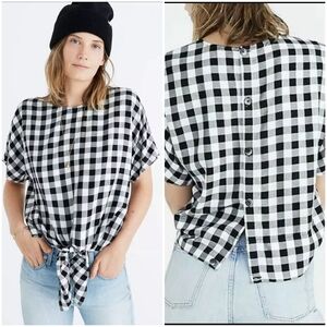 Madewell Button-Back Tie Front in Buffalo Check Short Sleeve Top  Size M